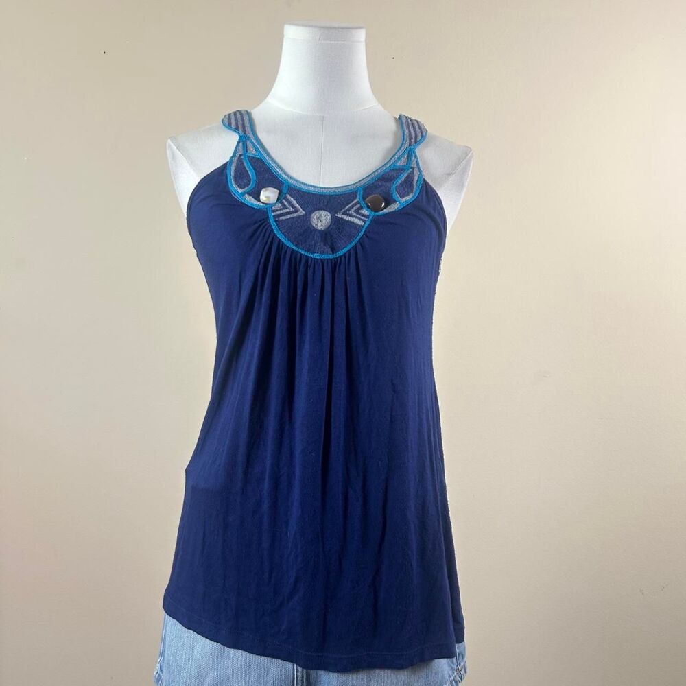 Y2K Made in USA Top with Embroidered and Stone Neckline